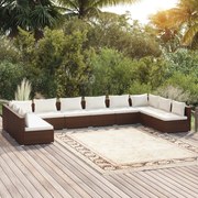 vidaXL 10 pcs conjunto lounge jardim c/ almofadões vime PE castanho