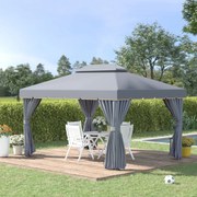 Tenda de Jardim 4x3m Pavilhão com Telhado Duplo Estrutura de Alumínio UPF50+ para Exterior Cinzento