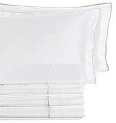 Jogo de lençóis 100% algodón cetim 300 fios: Overlock Branco cama 90cm - 1 lençol ajustavel 90x200+30 cm + 1 lençol superior 160x290 cm  + 1 fronha 50x70 cm