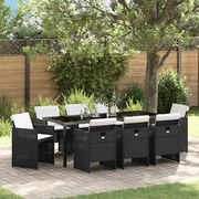 vidaXL Conjunto de Jantar de 9 Peças com Almofadas Preto Rattan Poliéster