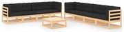 9 pcs conjunto lounge de jardim c/ almofadões pinho maciço
