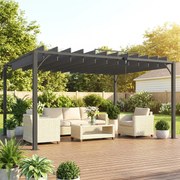Pérgola 390x295x213 cm para Jardim com Desenho de Lâminas Superiores Giratórias até 135° Proteção UV 50+ Cinza