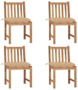 vidaXL Cadeiras de jardim c/ almofadões 4 pcs madeira de teca maciça