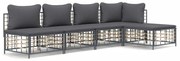 5 pcs conjunto lounge de jardim c/ almofadões vime PE antracite