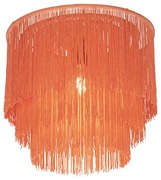 Candeeiro de teto oriental dourado com abajur rosa franjas - Franxa Oriental