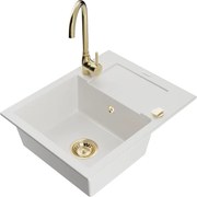 Mexen Enzo lava-louça de granito 1-cuba com escorredor e torneira de cozinha Telma, branco - 6506-20-670200-50