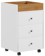 HOMCOM Bloco de Gavetas para Escritório com 4 Rodas 3 Gavetas e 1 Bandeja Amovível Carga 30 kg 43x40x66,5 cm Branco e Natural | Aosom Portugal