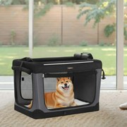 Transportadora dobrável para cães 76,2 cm com 4 portas em tecido de rede 76,2 x 53,4 x 53,4 cm Preto