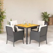vidaXL 5 pcs conjunto de jantar p/ jardim c/ almofadões vime PE preto