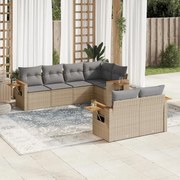 vidaXL 7 pcs conjunto de sofás p/ jardim com almofadões vime PE bege