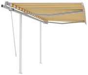 vidaXL Toldo retrátil manual com postes 3x2,5 m amarelo e branco