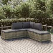 vidaXL 5 pcs conjunto lounge de jardim c/ almofadões vime PE cinzento