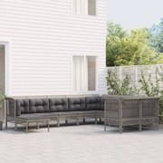 10 pcs conjunto lounge de jardim c/ almofadões vime PE cinzento