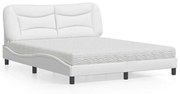 Cama com colchão 160x200 cm couro artificial branco