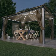 vidaXL Gazebo c/ cortinas e cordões luzes LED 4x3 m alumínio cinza-ac.