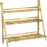 Outsunny Suporte para Plantas de Madeira de 3 Níveis para Interior e Exterior Terraço e Jardim 100x37x93 cm Carbonizado | Aosom Portugal