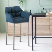 Banco de bar Damaso em tecido com estrutura prateada 64 x 110 x 48 cm Azul