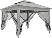 Outsunny Tenda Dobrável Exterior 325x325x270 cm Tenda de Jardim com Teto Duplo Rede Mosquiteira Amovível e Bolsa de Transporte Cinzento | AOSOM Portugal