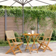 vidaXL 3 pcs conjunto de bistrô vime PE e madeira maciça bege