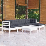 vidaXL 6 pcs conjunto lounge de jardim c/ almofadões pinho branco