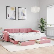 vidaXL Sofá-cama com gavetão e gavetas 80x200 cm veludo rosa