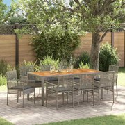 vidaXL Conjunto de Jantar de Jardim com 9 Peças e Almofadas, Rattan Sintético Cinza