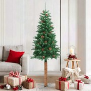 vidaXL Árvore de Natal fina madeira e pinhas genuínas 180 cm PVC verde
