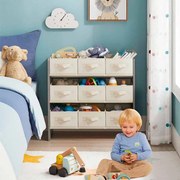 Estante para crianças com 9 caixas de arrumação em tecido não tecido 29,5 x 62,5 x 60 cm Cinzento