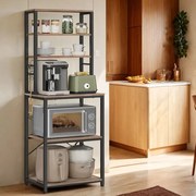 Estante de cozinha com 6 prateleiras e 6 ganchos 40 x 60 x 167 cm cinza + preto