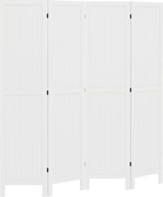 HOMCOM Biombo de Madeira 4 Painéis Dobrável 160x170 cm Branco | Aosom Portugal