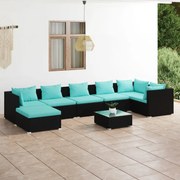 8 pcs conjunto lounge de jardim c/ almofadões vime PE preto