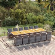 vidaXL 13 pcs conjunto jantar p/ jardim c/ almofadões vime PE cinzento