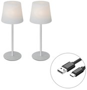 Conjunto de 2 candeeiros de mesa recarregáveis brancos 40 cm IP54 - Jude