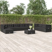 10 pcs conjunto lounge de jardim c/ almofadões vime PE preto