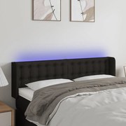 vidaXL Cabeceira de cama c/ luzes LED tecido 147x16x78/88 cm preto