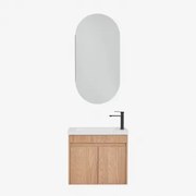 Conjunto De Móvel De Casa De Banho Suspenso Em Madeira Com Lavatório Integrado Narek Castanho Fresno & Ovalado Com Armazenamento 45x90 Cm - Sklum