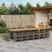 vidaXL 17 pcs conj. de jantar p/ jardim c/ almofadões vime PE cinzento