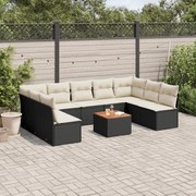 vidaXL 10 pcs conjunto sofás de jardim c/ almofadões vime PE preto