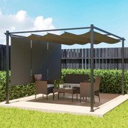 Pérgola com Teto Retrátil de 390x293x220 cm Pérgola de Parede ou Independente com Lados Enroláveis Proteção UV30+ Cinzento