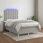 vidaXL Cama box spring c/ colchão e LED 120x200 cm tecido cinza-claro