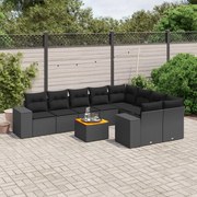vidaXL 10 pcs conjunto sofás de jardim c/ almofadões vime PE preto