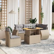 vidaXL 6 pcs conjunto de sofás p/ jardim com almofadões vime PE bege