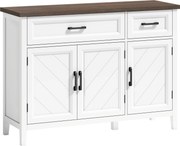 HOMCOM Aparador para sala, móvel de arrumação com 3 portas em espinha de peixe, 2 gavetas e 2 prateleiras reguláveis, 110 x 35 x 80,5 cm, branco | Aosom Portugal