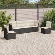 vidaXL 6 pcs conjunto sofás de jardim c/ almofadões vime PE preto
