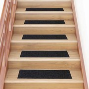 vidaXL Tapetes de escada autoadesivos 30 peças 76x20 cm pretos retangulares