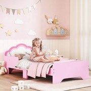 Cama para Crianças 70x140 cm (SEM COLCHÃO) com Barreira Antiqueda e Estrado Cama Infantil com Cabeceira em Forma de Nuvem Rosa