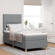 Cama Box Spring com Colchão e Luz LED Cinza Claro 90x190 cm Tecido
