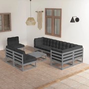 vidaXL 9 pcs conjunto lounge de jardim c/ almofadões pinho maciço