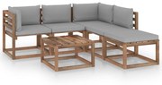 6 pcs conjunto lounge de paletes + almofadões pinho impregnado