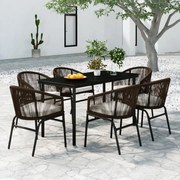 vidaXL 7 pcs conjunto de jantar para jardim castanho